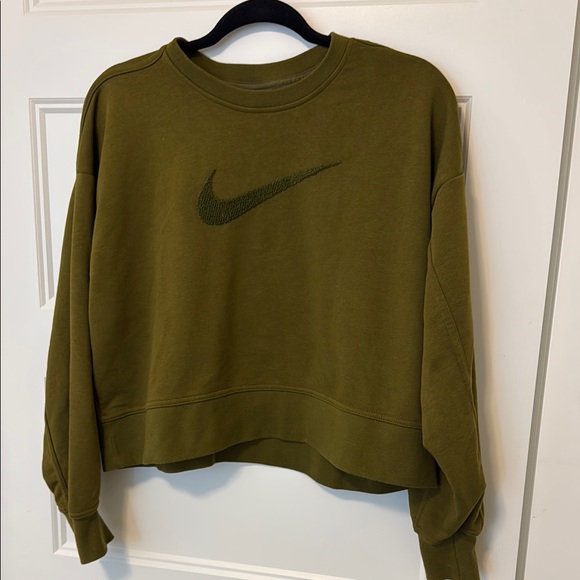 Nike Tops - Nike Olive Green Cropped Sweatshirt with Embroidered Swoosh